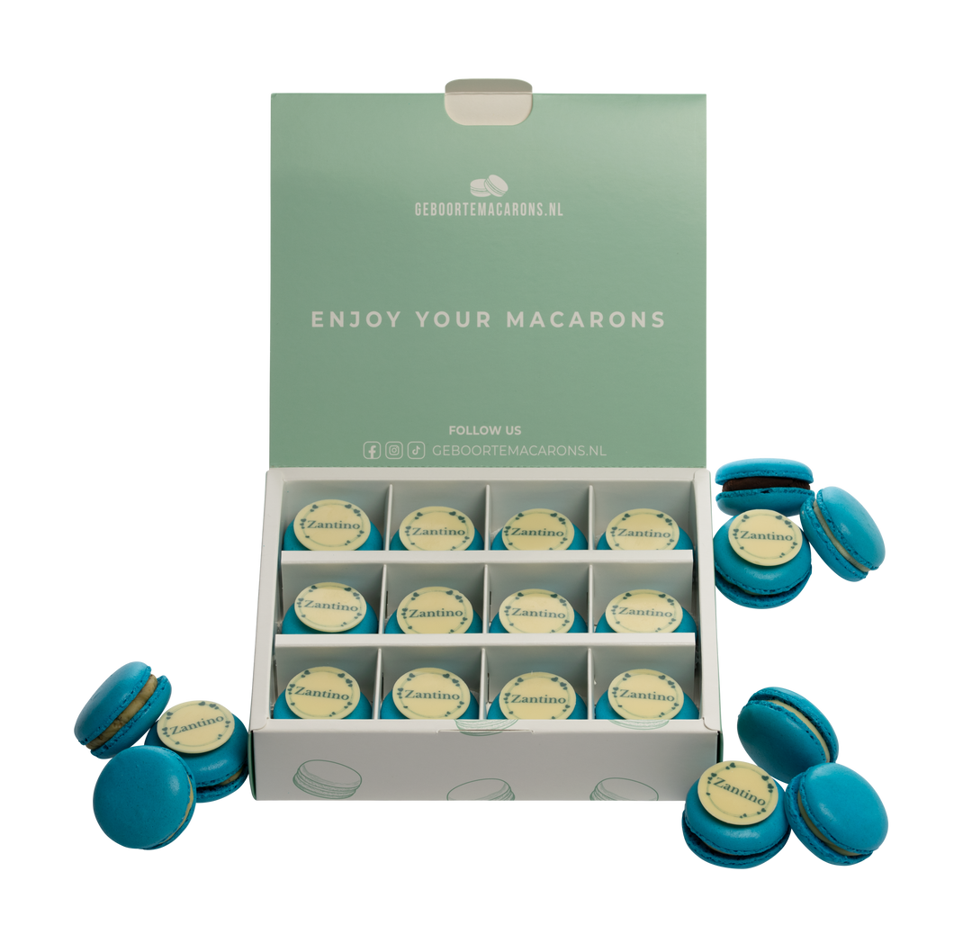 Geboorte macarons Jongen/ Blauw met Naam - 12 stuks GeboorteMacarons