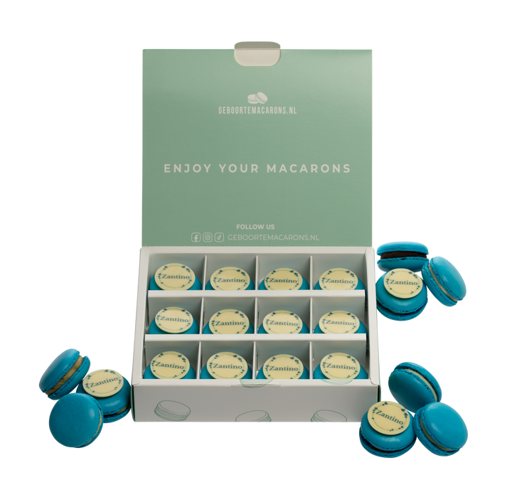 Geboorte macarons Jongen/ Blauw met Naam - 12 stuks GeboorteMacarons