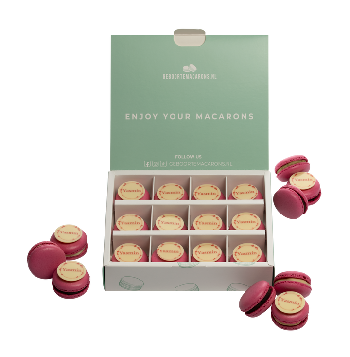 Geboorte macarons Meisje/Roze met Naam - 12 stuks GeboorteMacarons