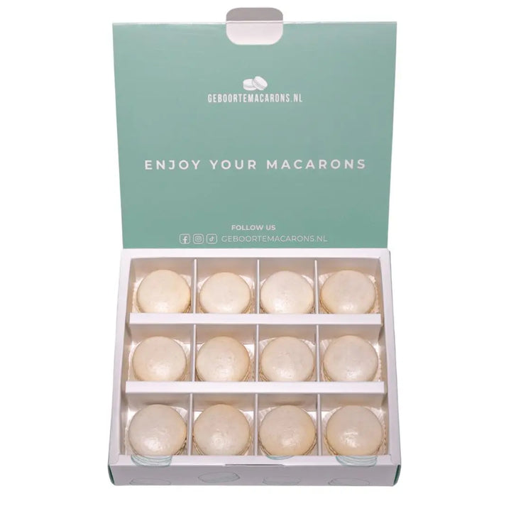 Geboorte macarons Wit/ Beige - 12 stuks GeboorteMacarons.nl