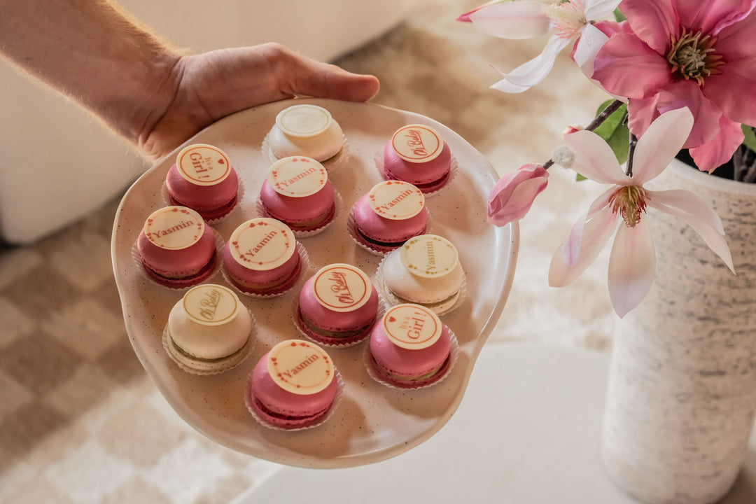 Geboorte macarons - Baby on the way - Roze - 12 stuks GeboorteMacarons