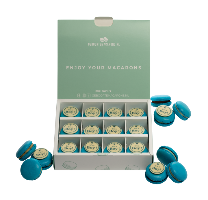 Geboorte macarons It's a Boy - 12 stuks GeboorteMacarons