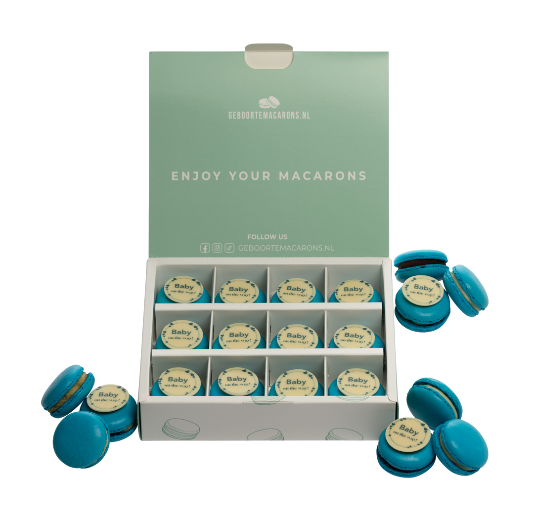 Geboorte macarons - Baby on the way - Blauw - 12 stuks GeboorteMacarons