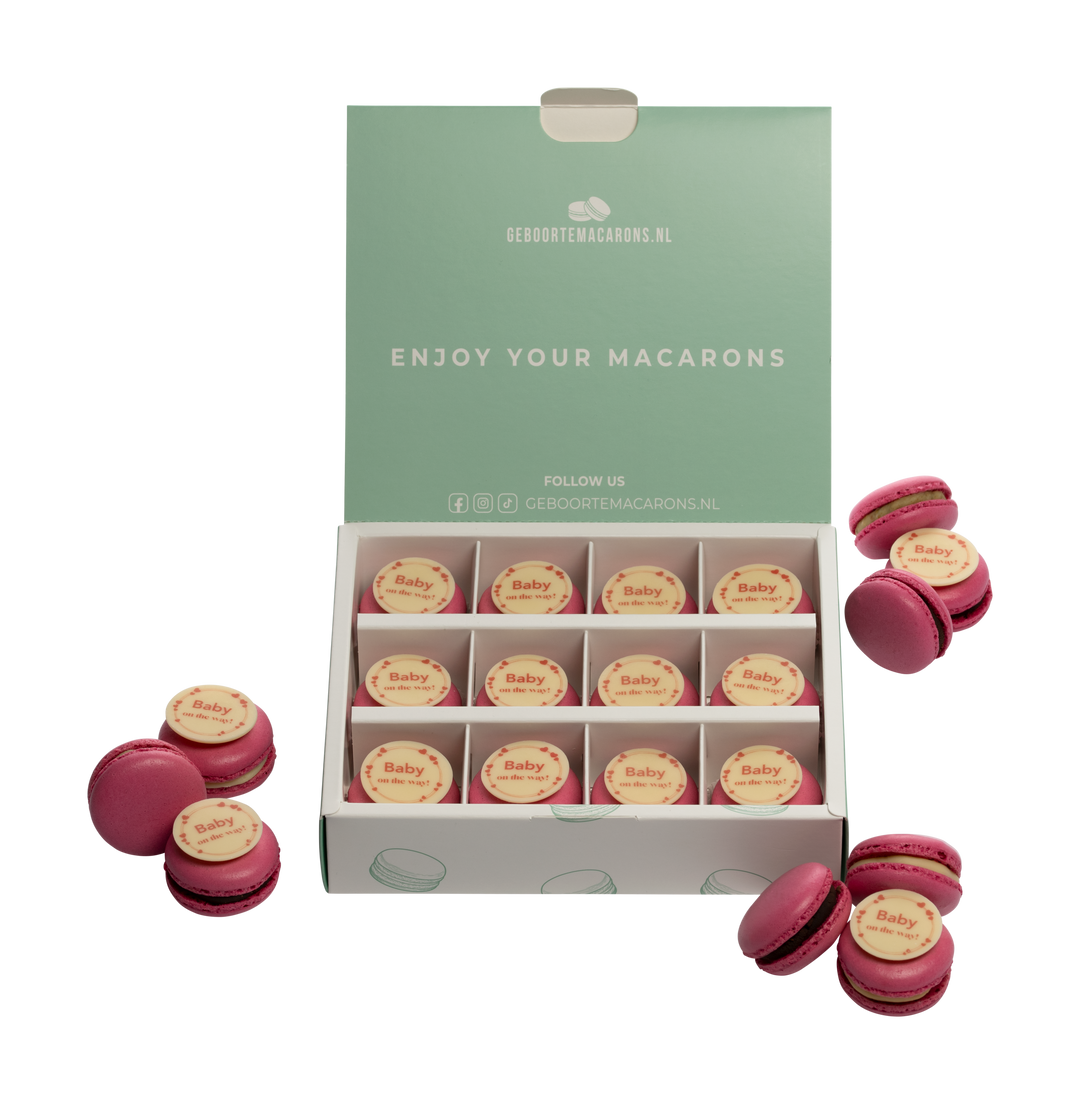 Geboorte macarons - Baby on the way - Roze - 12 stuks GeboorteMacarons
