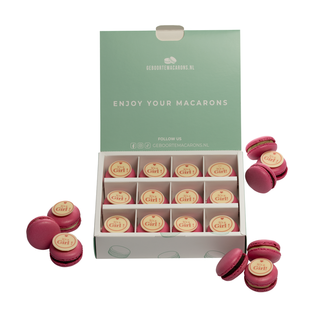Geboorte macarons It's a Girl - 12 stuks GeboorteMacarons
