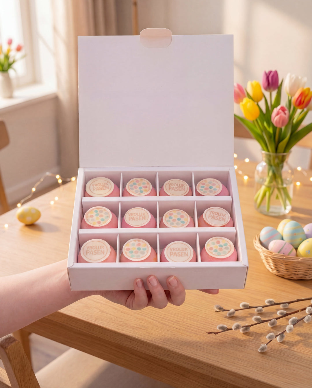 Paas macarons 12 stuks roze Geboortemacarons