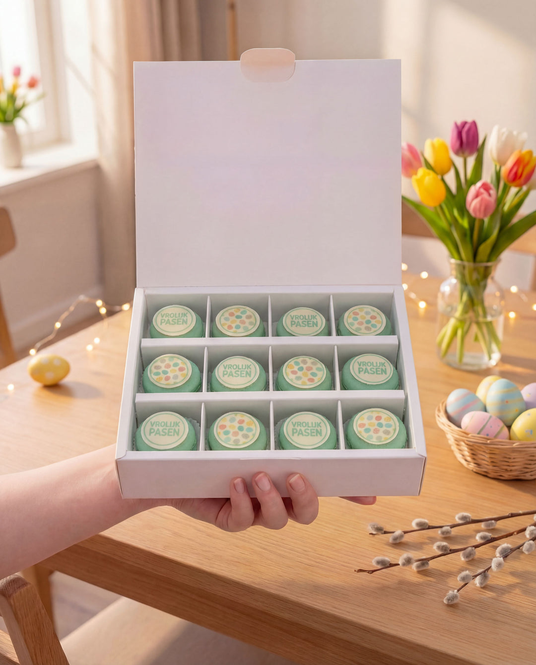 Paas macarons 12 stuks mintgroen Geboortemacarons