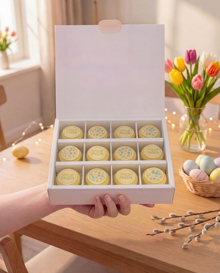 Paas macarons 12 stuks lichtgeel Geboortemacarons