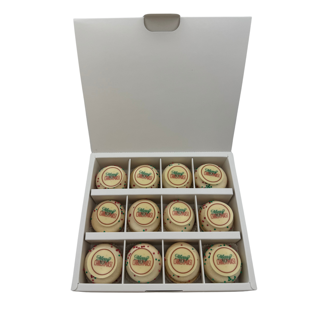 Kerstmacarons Merry Christmas - 12 stuks Geboortemacarons