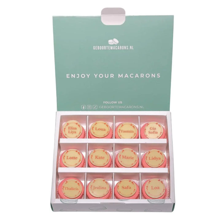 Geboorte macarons Meisje/Roze met Naam GeboorteMacarons